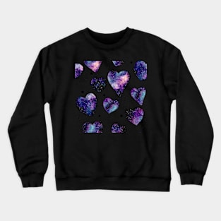 Watercolor Pink Nebula, Hearts and Dots Crewneck Sweatshirt